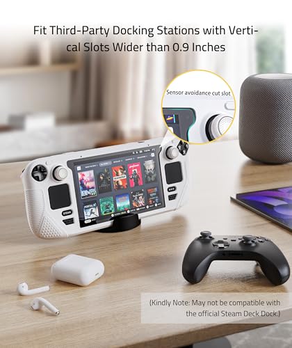 Syntech Protective Silicone Case for Steam Deck OLED & LCD - Grayish White | Upgraded Zero-Gap Fit Fixes Edge Sagging, All-Round Shock Absorption, Non-Slip Grips & Complimentary Thumb Caps Included - color: Grayish White