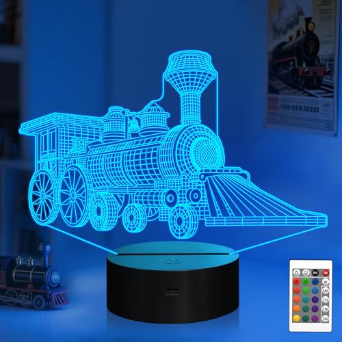 Attivolife Train 3D Gifts Lamp, Illusion Hologram Night Light with Timer Remote Control 16 Colors Changing, Kids Bedroom Decor Novelty Birthday Present for Train Model Collector Girl Boy Men - color: Train