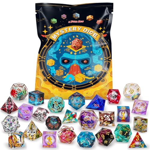 Mystery Dice Set – 7 Pcs Sharp Edge Resin Polyhedral Dice + 1 Dice Bag | Random Style Handmade Sharp‑edged Resin DND Dice, Gifts for D&D, Pathfinder, MTG, Game Night, Dice Goblins, RPG Players & DMs - style: 1 bag Resin Mystery Dice