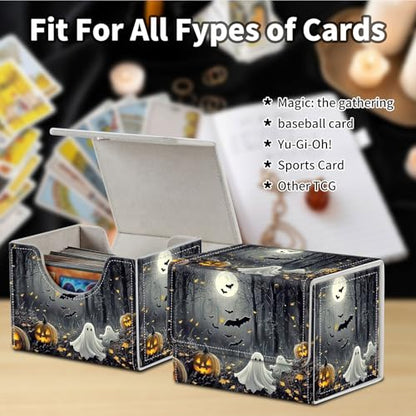 Stylish MTG Deck Box for 110+ Cards, Magnetic Commander Deck Case with Bonus Game Card Pouch, Durable Storage for TCG and Sleeved Magic Cards, Pumpkins Bats - color: Pumpkins Bats