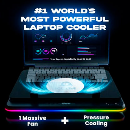 KLIM Turbofrost MAX Gaming Laptop Cooling Pad, Patented TurboFan XL | Smart Inlay for direct airflow, dual USB-C/DC power, 3 extra USB ports, up to 17.3in, LCD, RGB, Adjustable Speed