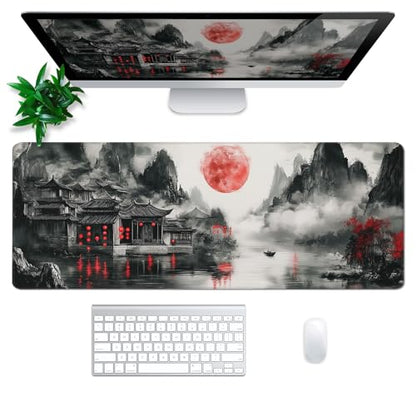 Retro Landscape Mouse Pad Abstract Big Mouse Pad 31.5x11.8 Inch Landscape Texture Non-Slip Rubber Base Large Mousepad Stitched Edges Keyboard Mouse Mat Desk Pad for Office and Home - color: Retro Landscape