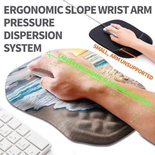 Ergonomic Slope Mouse Pad Wrist Support, Wrist Rest Mousepad for Carpal Tunnel Pain Relief with Massage Bulge and Slow Rebound Memory Foam (12x8 inch, Sunrise Beach) - color: Am007-sunrise Beach