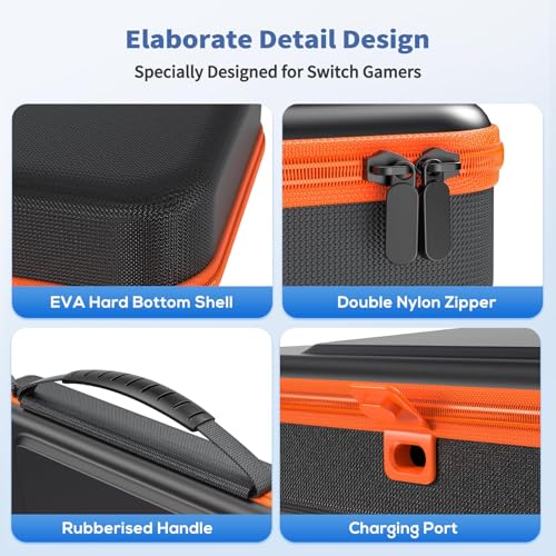 FASTSNAIL Charge Inside Carrying Case for Nintendo Switch 2/Switch 1/ OLED | 9 Game Card Slots, PP Hard Shell Travel Case for Switch 2 Accessories, for Sega Master System Games - size: 2.8 inch