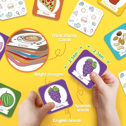 Edulok Memory Card Game, Toddler Match Game, Learn Spanish for Kids, Bilingual Flash Cards, Learning Toys for 4 Year Old, Preschool Learning Activities, Homeschool Supplies, Kindergarten Toys - style: Food