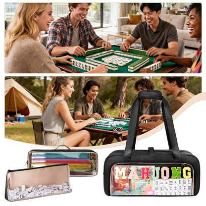 Yarwo 3 PCS Mahjong Bag Empty, Clear American Mahjong Tiles & Rack Bags Set | Zippered Game Storage with Mahjong Mat Strap and Sewn Chenille Letter for Mahjong Tiles, Racks & Pushers, Case Only, Black - color: Black