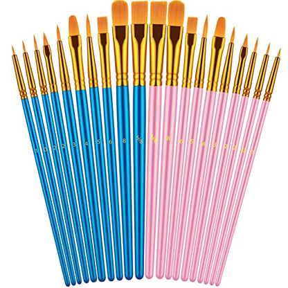 Paint Brushes Set, 20 Pcs Paint Brushes for Acrylic Painting, Oil Watercolor Acrylic Paint Brush, Artist Paintbrushes for Body Face Rock Canvas, Adult Drawing Arts Crafts Supplies, Blue+Pink - color: Blue,pink