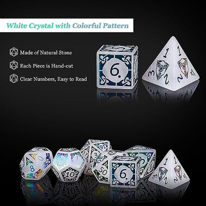 UDIXI Gemstone Dice Set D&D White Crystal Stone DND Dice for Tabletop Games | Natural Stone, Premium Gift Box, DM Gift, for Dungeons and Dragons Role Playing Games - color: Electroplating White Crystal