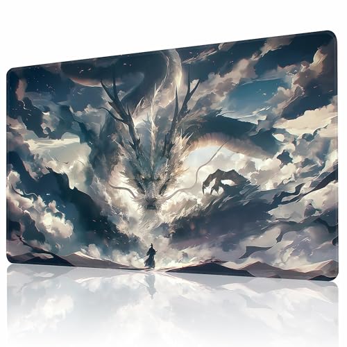 MTG Playmat Non-Slip Rubber Backing Printing Commander Board Game Desk Mat Duel Mat TCG PTCG Playmat 24x14 inches and Free Storage Bags (Dragon H, 24"X14") - color: Dragon H, size: 24"X14"