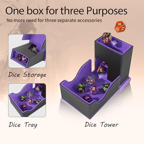 Dice Tower and Tray,Foldable Portable Dice Rolling Tower,Dice Roller Accessory for Dungeons and Dragons,Classic Board Games,RPG Games,and Tabletop Games Black/Violet - color: Black/Violet