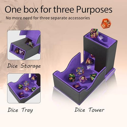 Dice Tower and Tray,Foldable Portable Dice Rolling Tower,Dice Roller Accessory for Dungeons and Dragons,Classic Board Games,RPG Games,and Tabletop Games Black/Violet - color: Black/Violet