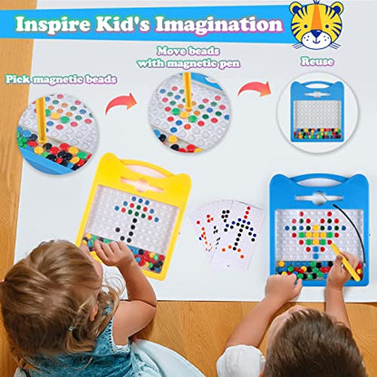 Magnetic Drawing Board for Kids, Toddler Magnet Doodle Board with Beads and 2 Pens, Magnetic Dot Art Toys, Airplane Car Travel Activities (Blue Cat) - color: Blue Cat