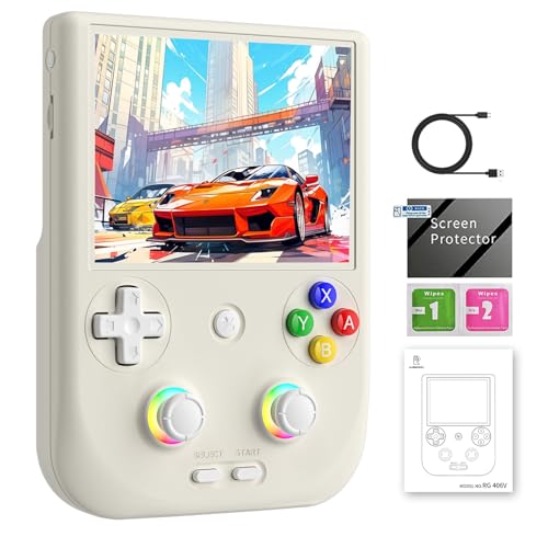 RG406V Handheld Game Console RG 406V 4-inch IPS Multi-touch Screen Retro Game Console No Card Android 13 Retro Emulator RG406V 5500mAh Battery 1080p DP WIFI Bluetooth Beige White - style: Beige White