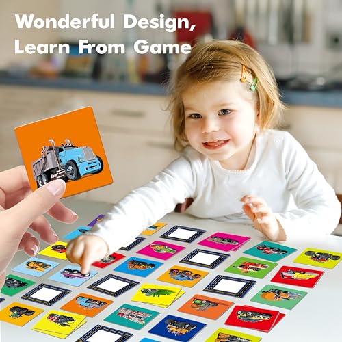 Hebayy Truck Matching Game, 72 PCS Traffic Memory Matching Cards for Toddlers 36 Pairs Transportation Memory Cards Educational Toys for Preschool Boys & Girls 4 5 6 Years Old - style: Truck