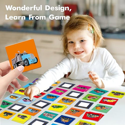 Hebayy Truck Matching Game, 72 PCS Traffic Memory Matching Cards for Toddlers 36 Pairs Transportation Memory Cards Educational Toys for Preschool Boys & Girls 4 5 6 Years Old - style: Truck