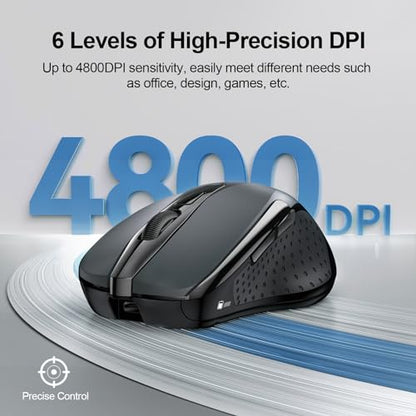 TECKNET Wireless Mouse Rechargeable, 2.4G Computer Mice with USB-A Receiver | 2.4G Connection, 800mAh Battery, 3X Faster Charging, Silent Click, 6-Level 4800 DPI, Ergonomic Design for All-day Comfort - color: Grey