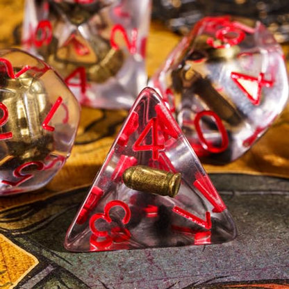 UDIXI Bullet Dice Set, 7PCS Bullet DND Dice Set for D&D RPG Tabletop Games | Velvet Storage Bag, DM Gift, for Dungeons and Dragons Role Playing Games Board Games - color: Bullet