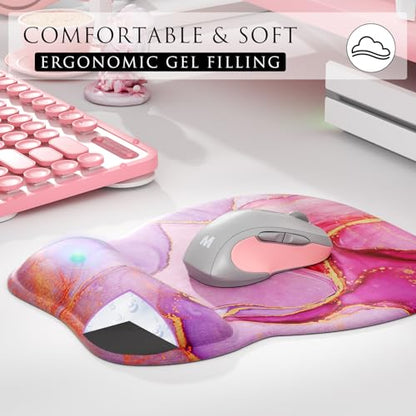 MROCO Ergonomic Mouse Pad with Gel Wrist Rest, 9.4 x 8.1 in, Pink Marble | Ergonomic Shape Design, Multiple Pattern Options, Gel Wrist Comfort, Smooth Lycra Surface, Non-Slip PU Base - color: Pink Marble
