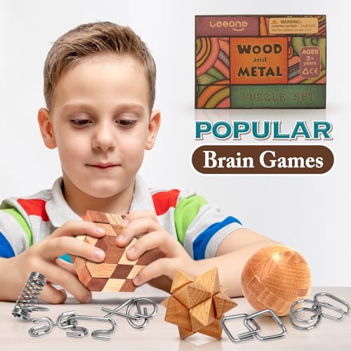 Brain Teaser Wooden Metal Puzzles - Easter Gifts for Kids Teens Brain Teaser Disentanglement Iron Link Unlock Interlock Game Chinese Ring Magic Trick Toy for Party Favors Kids Adults Challenge 32pack