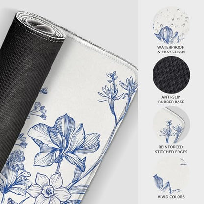Blue Floral Large Gaming Mouse Pad Desk Mat 31.5"x15.7" Non Slip | Extended Mousepad, Non-Slip Rubber Base , Stitched Edges, for Computer/Laptop/Office/Home - color: Narcissus