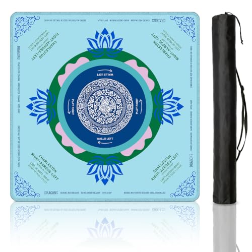 Mahjong Mat for Table with Rules, 31.5" x 31.5" Noise Reduction Non Slip Waterproof Mah Jong Table Mat with Carrying Bag, Suitable for Mahjong, Poker, Board Games, Dominoes, and Card Games(Blue) - color: Blue