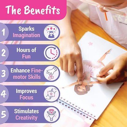 Dance Gifts for Girls Ballet Sticker Activity Book | Features 100+ removable stickers and guided fashion design pages to help kids 5 and up create stunning ballerina looks. - color: Sticker Dress Up Ballet