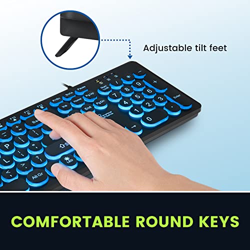 Perixx PERIBOARD-317R Wired Backlit USB Keyboard - Big Print Letter - Tri-Color Illuminated LED - Stylish Round Keycaps - US English - style: Tri-Color Backlit