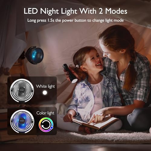 Momcozy 8000mAh Portable Stroller Fan | 27H Ultra-long Battery Life | Detachable 4 Speed 360°Rotate | 2 Modes LED Night Light, USB Rechargeable Handheld Cooling Fan for Travel, Car Seat, Bedroom - color: Black
