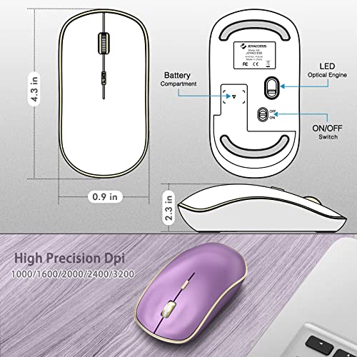 JOYACCESS Silent Wireless Mouse - 2.4G Portable & Ergonomic with 5 DPI Levels for Desktop, Notebook, PC & Laptop (Purple) - color: Purple