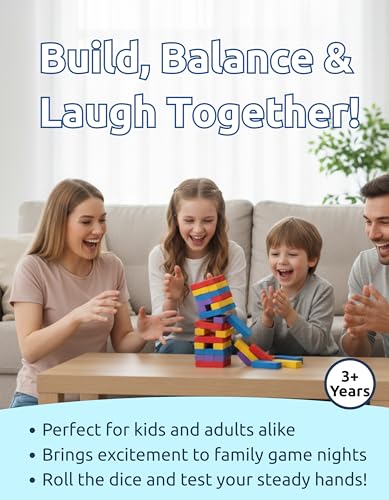 Rainbow Tumbling Tower Wooden Stacking Blocks – Natural Wood Game for Family Fun, Montessori-Inspired Educational Toy, Classic Stacking Challenge, Hand-Eye Coordination Game, Interactive Strategy Play - style: Tumbling Tower