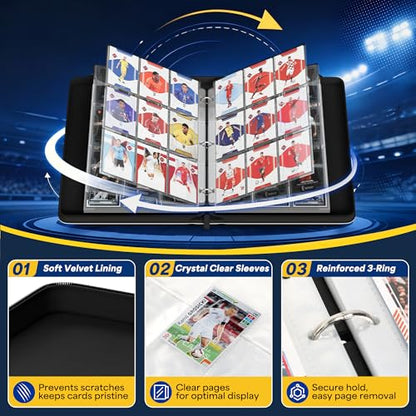 Kabinka 9-Pocket Soccer Card Binder, 2025-2026 Soccer Trading Cards Binder Fits 900 Cards with 50 Removable Double-Sided Sleeves, Waterproof PU Card Albums for Soccer Fans - color: Soccer-2, size: 9 Pocket 900