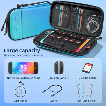 Switch 2 Carry Case Compatible with Nintendo Switch 2 Console,Large Capacity Switch 2 Case, Portable Hard Travel Bag for Console & Accessories, 10 Game Card Slots (Blue Gradient) - color: Blue Gradient