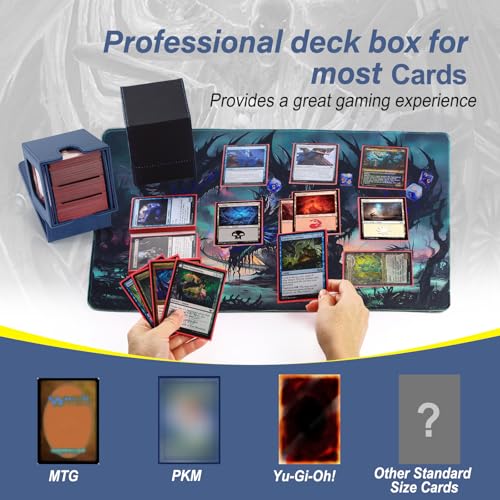 MTG Deck Box, Double Display Window MTG, Commander Deck Box Fits 120+ Single Sleeved Cards, PU Leather Magnetic Closure Card Box with 2 Dividers&2 Toploaders for TCG, CCG, Blue - color: Blue, size: 1 pack
