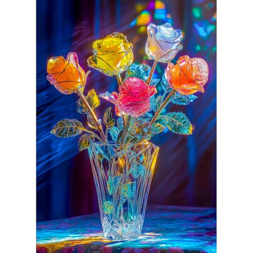 Bgraamiens Rose-1000 Pieces Rose Flowers Puzzle for Adults, Unique Flowers Art Home Decor, Valentine's Day Gift - color: Shiny Rose