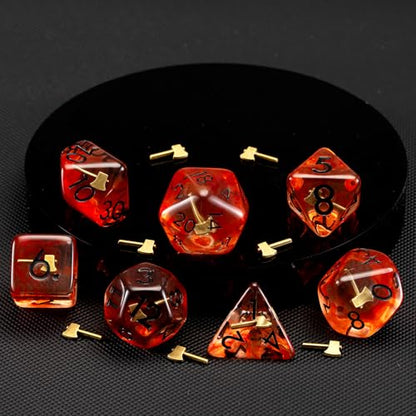DND Resin Hatchet Dice Set, D&D Polyhedral Dice for Dungeons and Dragons RPG, MTG Role Playing Games D and D Dice 7pc D20 D12 D10 D8 D6 D4 for Ages 15 and Up - color: Hatchet