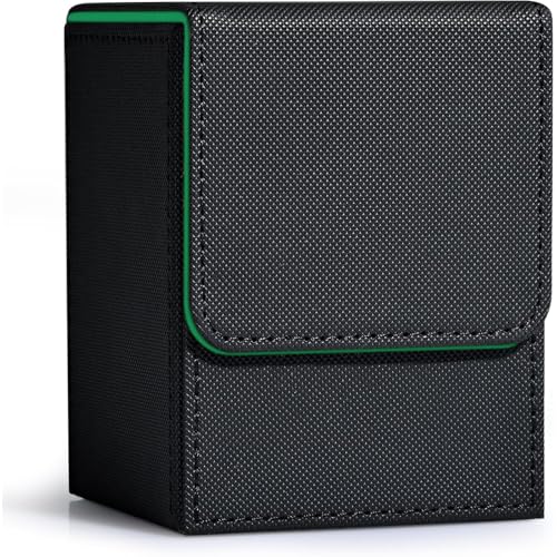 ZLCA Card Deck Box for MTG, Yugioh Deck Case Holds 100+ Single Sleeved Cards, PU Leather Magnetic Storage Box Fits for CCG TCG Sport Card (Black& Dark Green) - color: A1-Black& Dark Green, size: B-Vertical