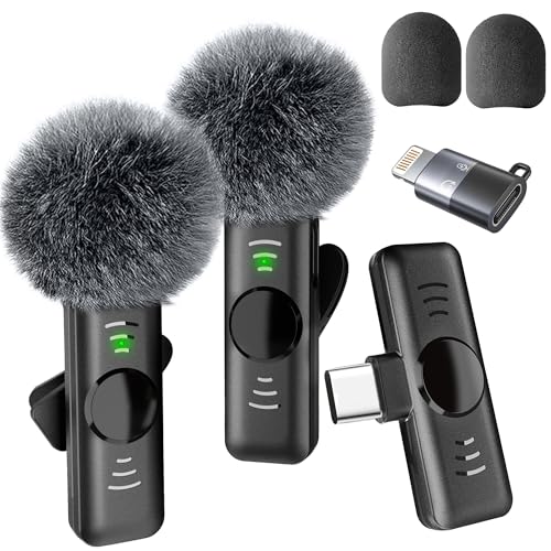 Wireless Lavalier Microphone for iPhone 15/16 Android & Older iPhone - 2 Pack Universal Mini Lapel Mic with Lightning & USB-C Adapter for Video Recording TikTok YouTube Interview - color: USB-C + Lightning(iPhones14 and below&Androids)