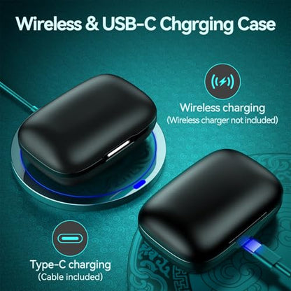 Active Noise Cancelling Ear Buds Wireless Earbuds 80H Playtime Bluetooth Headphones with LED Display Case, Hi-Res Audio Clear Calls Earphones with Over Ear Hooks for Running Gym Workout Travel Black - color: Black