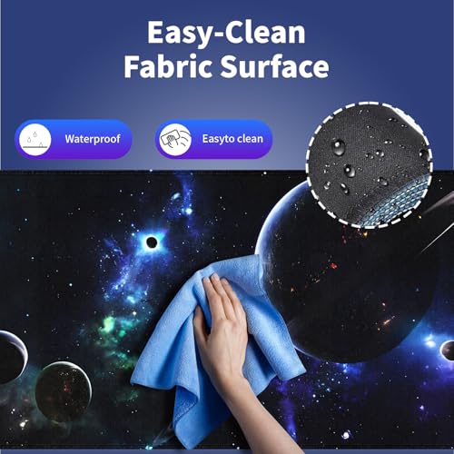 Space Planets Navy Blue Large Mouse Pad, Cosmic Galaxy Fantasy Desk Mat | 31.5" x 11.8", XXL Gaming/Office Stitched Mousepad, Smooth Surface Anti-Slip Base - color: Design WKLXD035