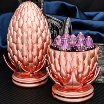 ARUOHHA DND Metal Dice Copper Purple Dragon Egg Dice with Rotating Dragon Egg Shell, Role Playing Game RPG Polyhedral D and D Dice Set D20 D12 D10 D8 D6 D4 - color: Copper Purple