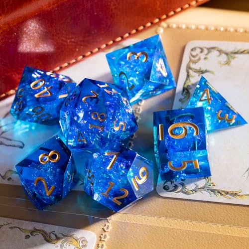 Resin DND Dice Set, (Blue-Wizard) 7 Pieces Handmade Sharp Edge Polyhedral Dice, Designed for Dungeons & Dragons, MTG, Role Playing Game, Dice Gift for D&D RPG DM and Players - color: Blue