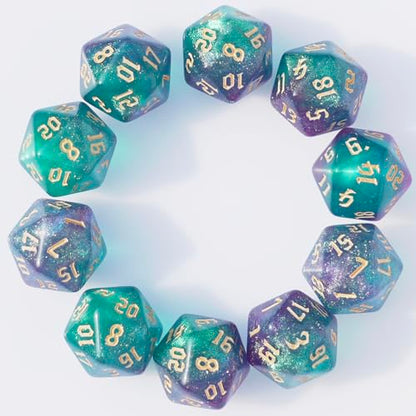 10PCs D20 Polyhedral Dice Set 22mm for DND RPG MTG Dungeons and Dragons Dice (Cyan+Purple) - color: Cyan+purple