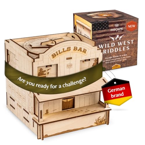 INSCAPE Wild West Riddles Cluebox Puzzle Box for Adults Wooden Escape Room | Western-themed Wooden Brain Teaser Game - Hidden Compartments Unlock Step By Step - Gift Idea For Men And Women