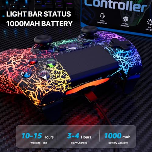 ISHAKO 2Pack Controller for PS4, Wireless Game Controller for PlayStation 4/PC Windows/PS3, Control 2Pack with Adjustable RGB Light/1000mAh Battery, Double Vibration- White & Black - color: Black & White
