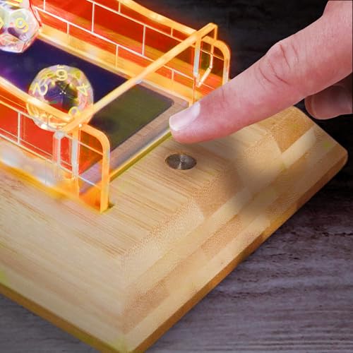 ENHANCE Tabletop LED Dice Tower with 7pc Dice Set for RPG Games - Clear Gaming Set, LED Lit Rolling Tray with Bamboo Base and Castle Tower Design, Roll Up to 14 at Once - Great for Game Night