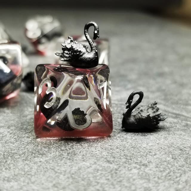 Sage's Portal Animal Familiars Resin DND Dice Set Polyhedral Dice Set for Dungeons and Dragons RPG Pathfinder Tabletop TTRPG (Black Swan) - color: Black Swan, style: Dice Set Only