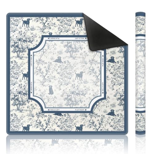 Blue Chinoiserie Labrador Mahjong Mat 31.5 x 31.5 Inch, French Country Toile Black Lab Non-Slip Noise Reduction Mahjong Table Mat for American Mah Jong Poker Card Board Games Dominoes - color: Blue Chinoiserie Labrador