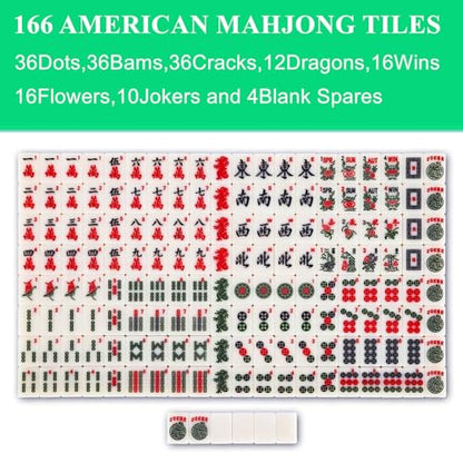 Travel American Mahjong Tile Set, 166 PCS 0.8 Inch Mini Mahjong Game Tiles, 4 Wooden Racks, Floral Storage Bag, 3 Dice & Beginner's Guide, Complete Portable Set - color: White