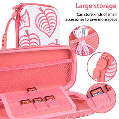 TIKOdirect Carrying Case for Nintendo Switch lite, Shockproof Portable Travel Bag with Glitter Galaxy cover, Screen Protectors and Cute Leaf Thumb Grips Caps, Animal Crossing Pink - color: Animal Crossing Pink