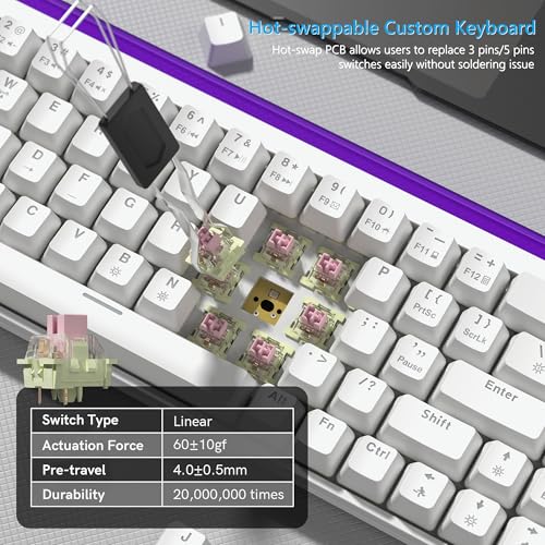Womier 60% Percent Keyboard with Light Box,Wired Keyboard Gaming Mechanical | with MCA Keycaps,OEM Profile,Programable,64 Keys Hot Swap RGB Cream Key board for PC Computer WIN/MAC,WK68 PRO-White - color: WK68-White